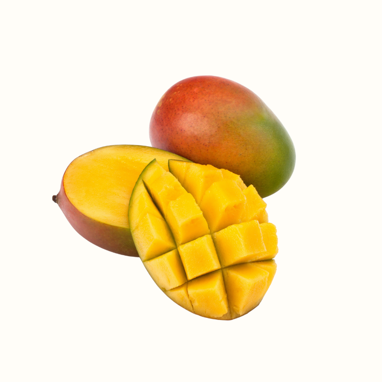 Ripe mango close-up with smooth golden skin and blush tones on the surface.