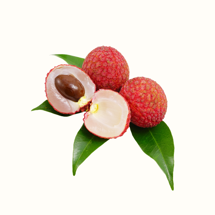 Close-up of ripe lychee fruit cluster