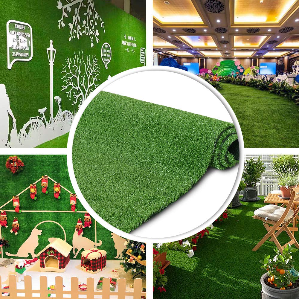 Collage of artificial grass with outdoor and indoor settings