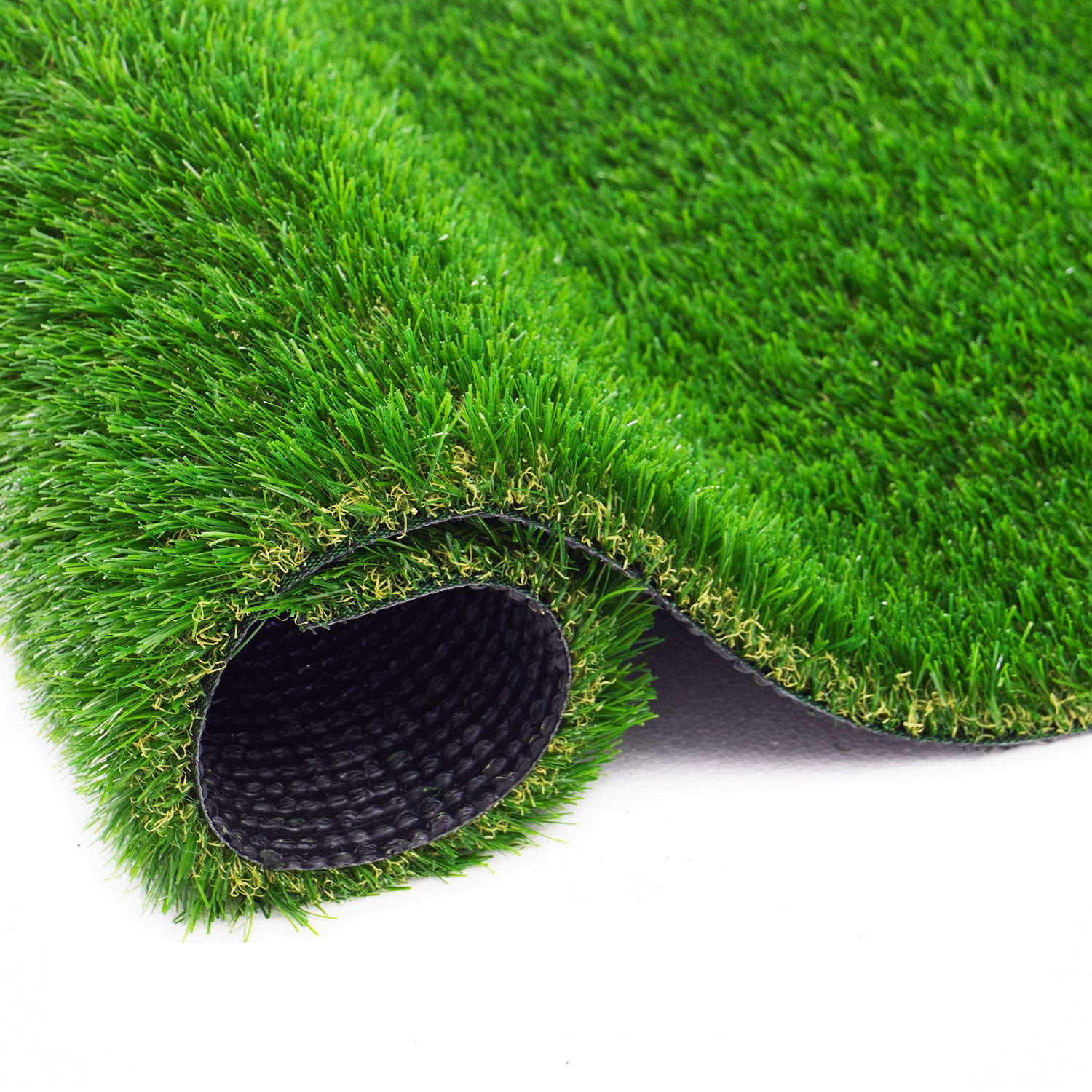 Roll of artificial grass with a textured black base