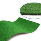 Green artificial grass with close-up inset on a white background