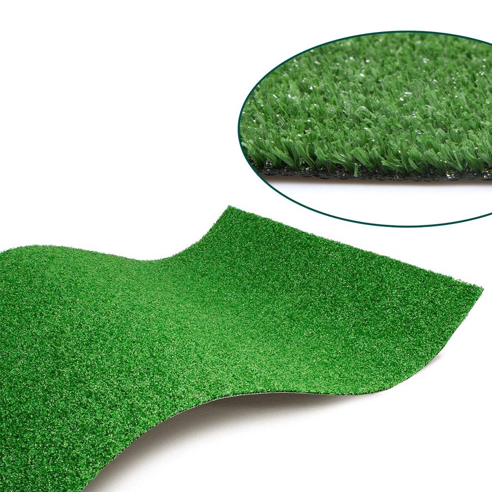 Green artificial grass with close-up inset on a white background