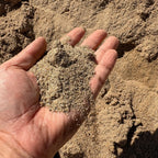 Hand holding Coarse Sand with a sandy background