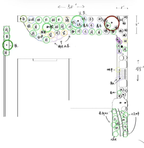 Garden Design Service Hand-drawn layout with annotations and measurements on a white background