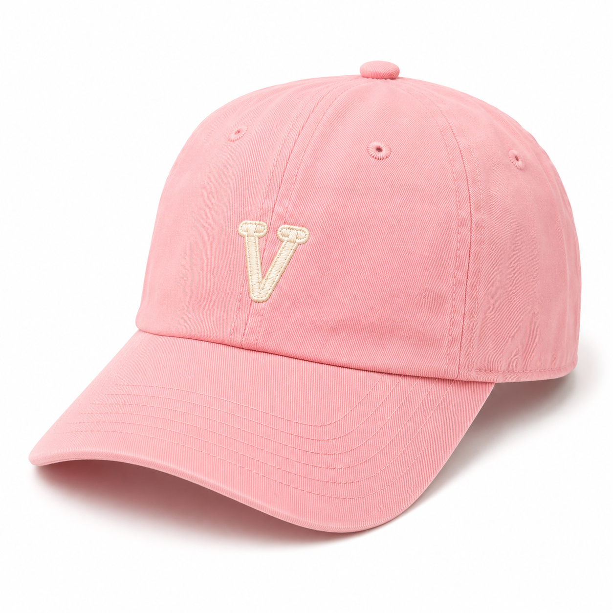 Pink cap with a White V logo, designed as a signature Victory Nursery gift.